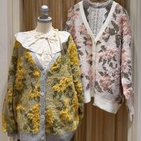 SamansaMos2 無地•花柄シャギーVネックカーディガン