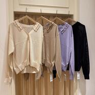 SamansaMos2 襟フリルニットカーディガン