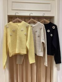 SamansaMos2 お花かぎ針付きニットカーディガン