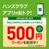 店頭で税込3,000円以上のお買い物に使える500円OFFクーポン配信中! ~2/14(月)